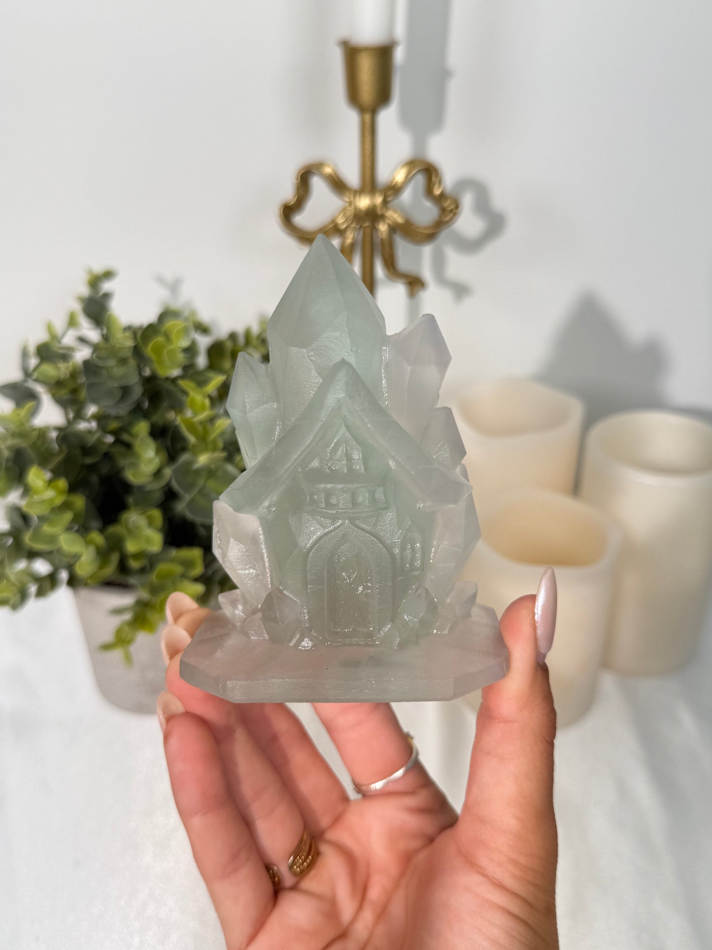 Yttrium Fluorite Cottage Carving (67w)