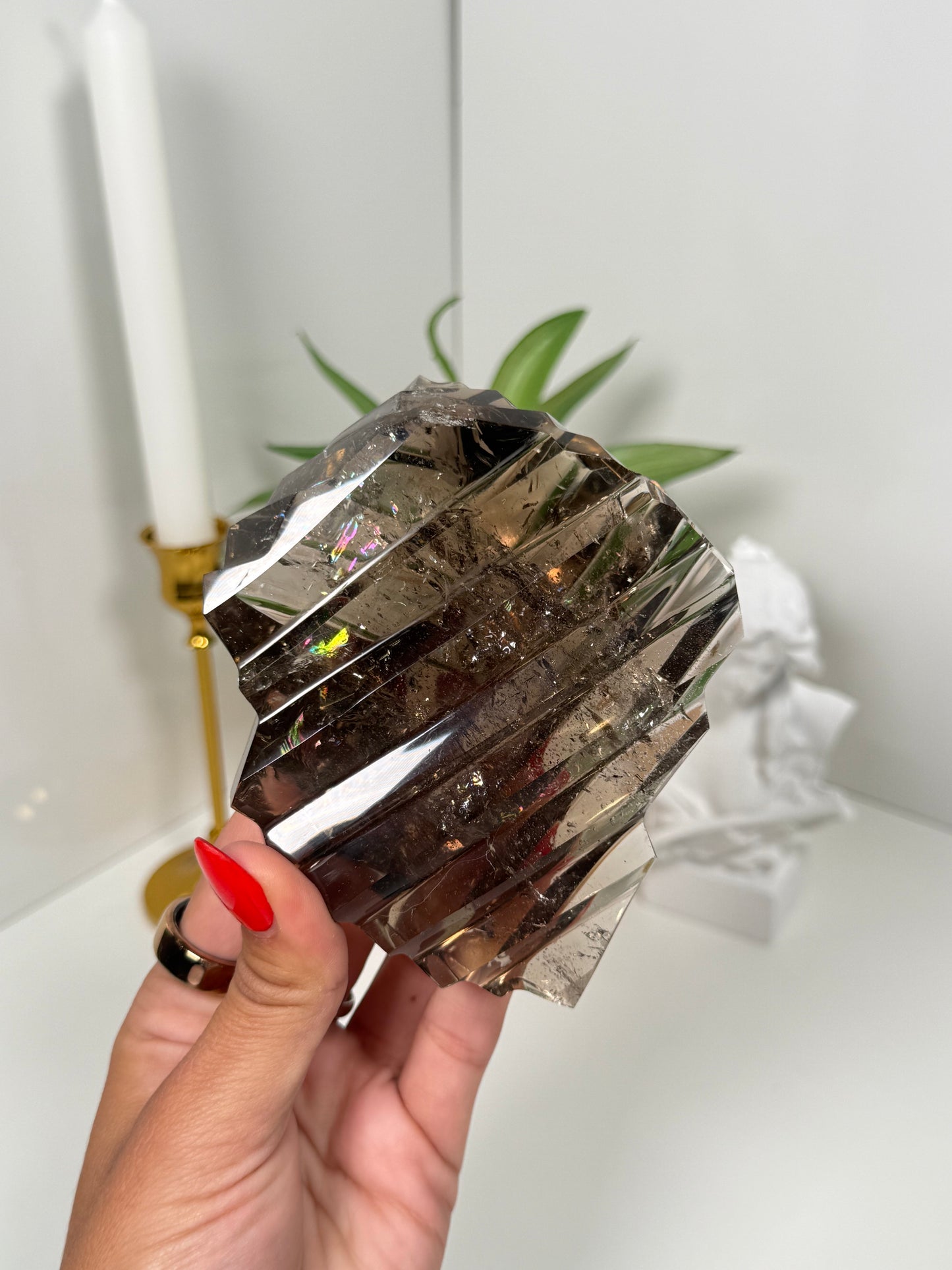 Smokey Quartz Geometrical Carving (270r)