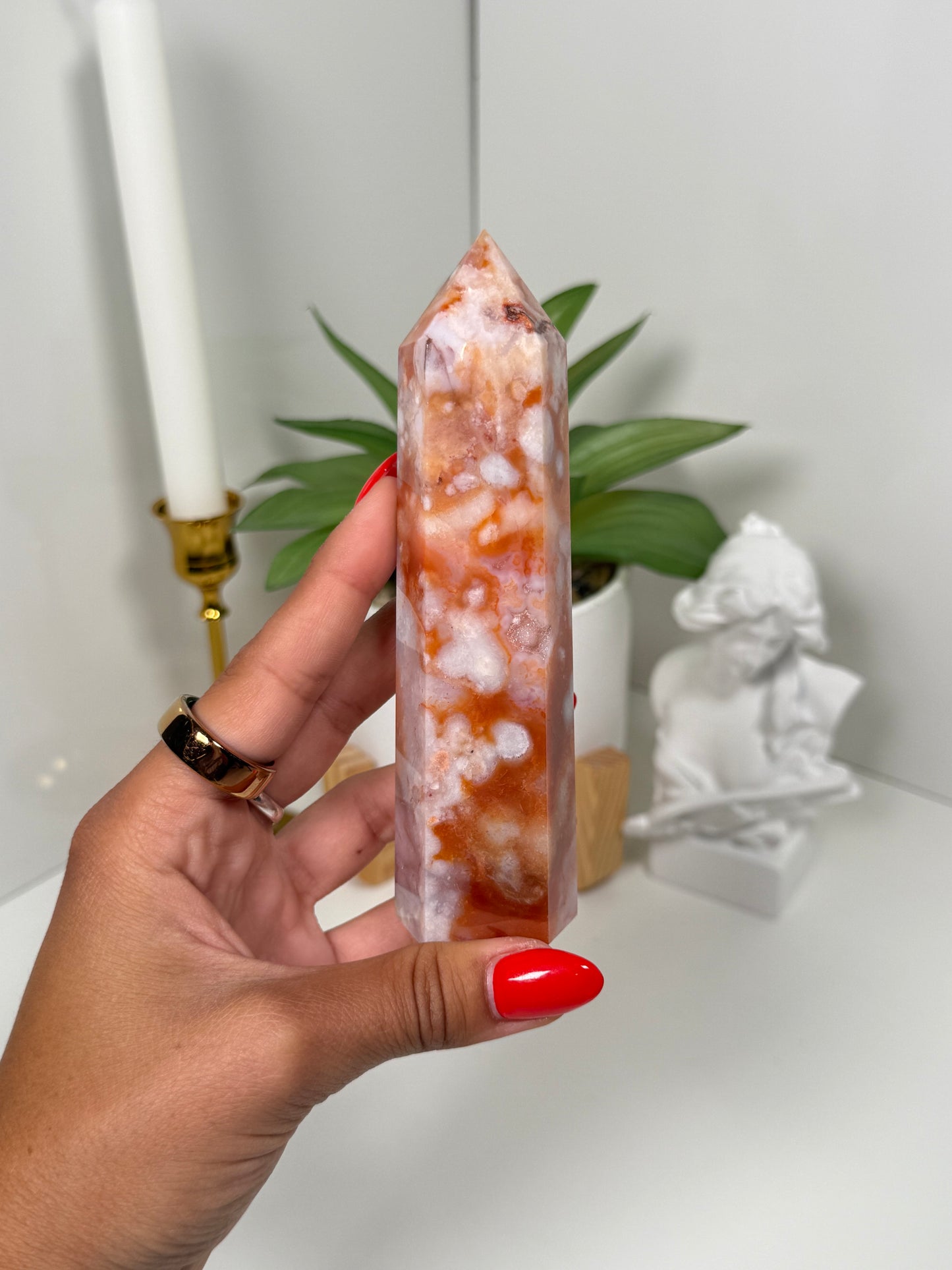 Carnelian x Flower Agate Tower (58g)