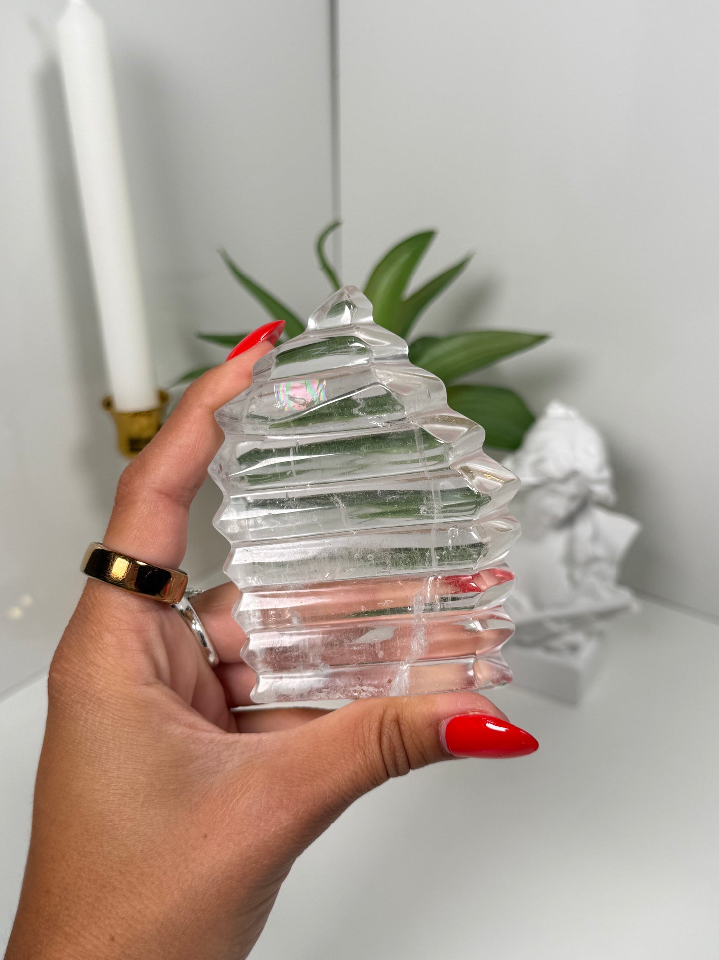 Clear Quartz Geometrical Carving (88e)