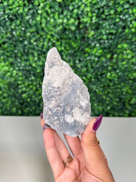 Blue Chalcedony with Apophyllite Cutbase (56a)