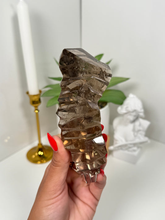 Smokey Quartz Geometrical Carving (186c)