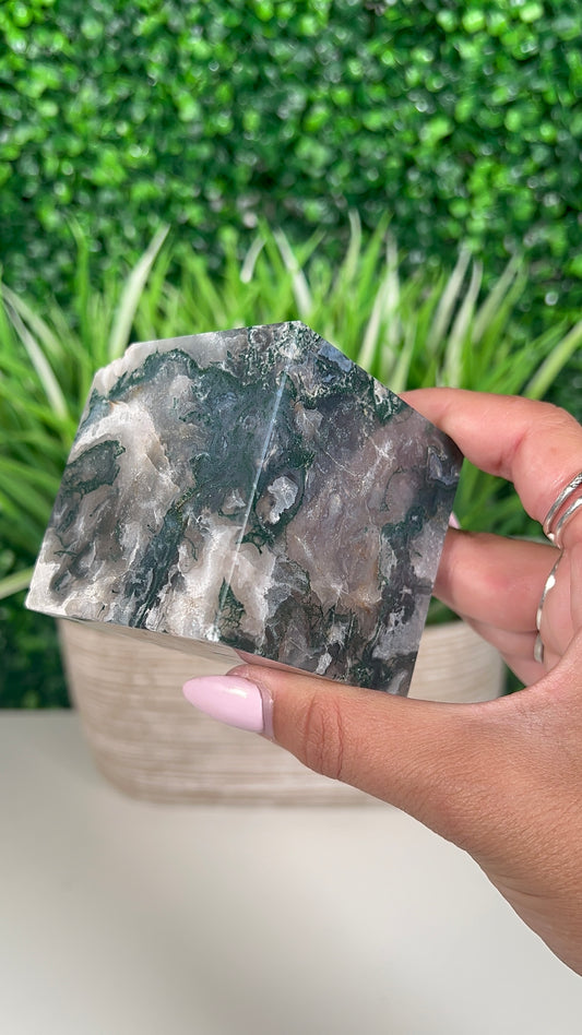 Moss Agate Floating Cube (65)