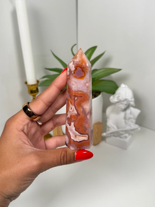 Carnelian x Flower Agate Tower (39b)