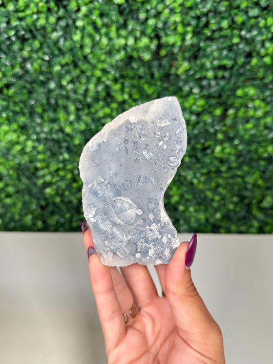 Blue Chalcedony with Apophyllite Cutbase (62Q)