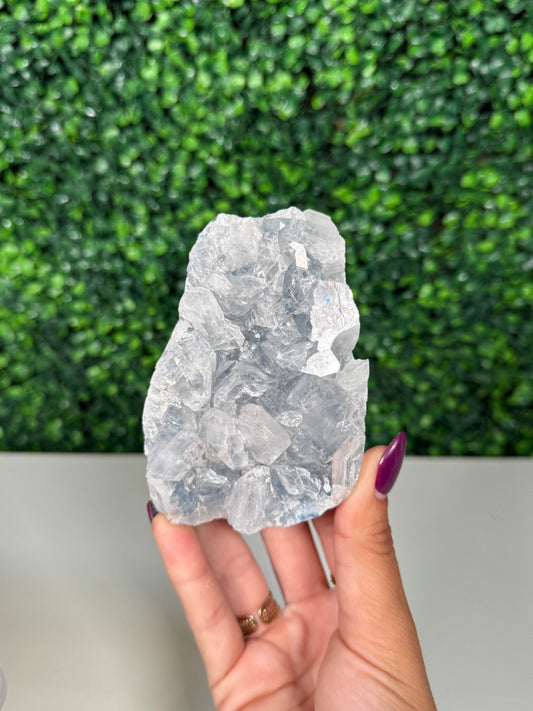 Blue Chalcedony with Apophyllite Cutbase (84o)