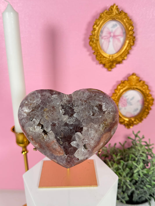 Pink Amethyst Heart on a Stand (163c)