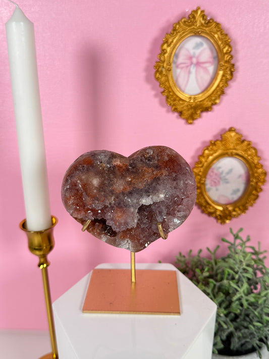 Pink Amethyst Heart on a Stand (89r)