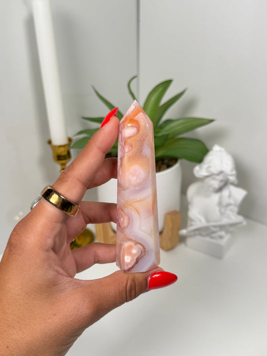 Carnelian x Flower Agate Tower (26e)