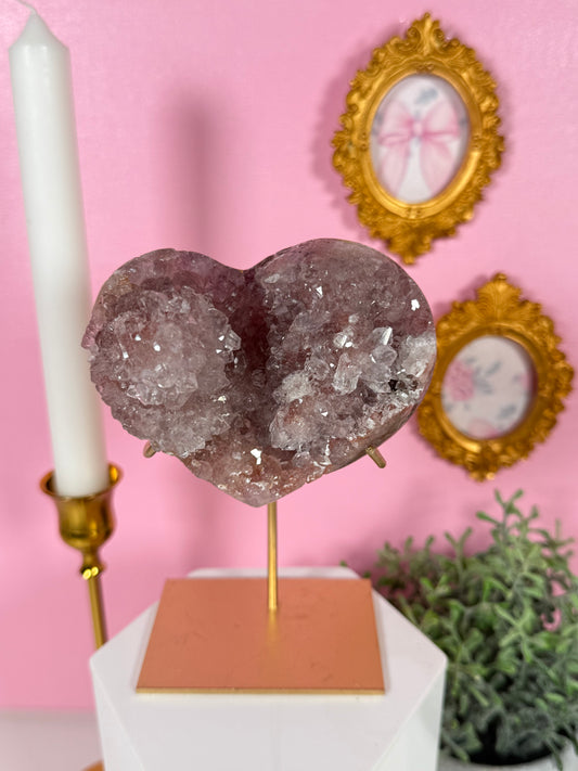 Pink Amethyst Heart on a Stand (120a)