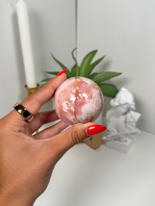 Carnelian x flower agate sphere (71b)