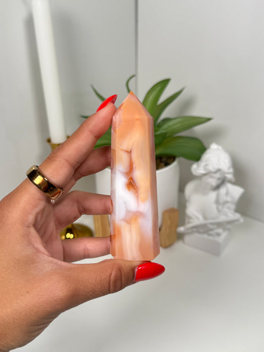 Carnelian x Flower Agate Tower (30z)