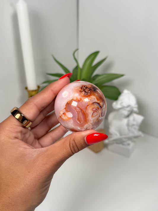 Carnelian x flower agate sphere (50G)