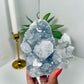 Apophyllite on Blue Chalcedony Cutbase (134d)
