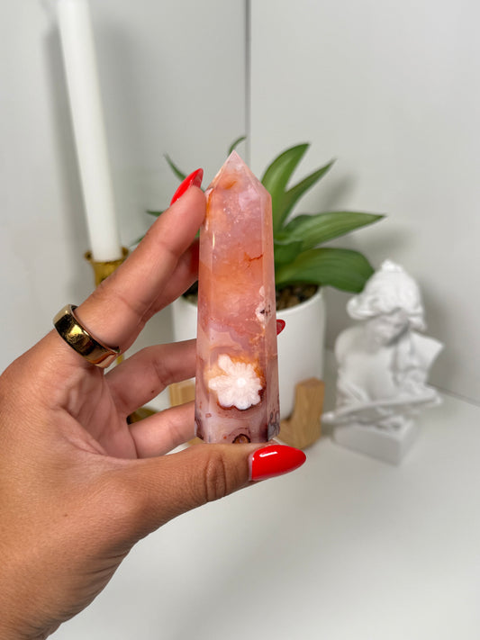 Carnelian x Flower Agate Tower (27a)