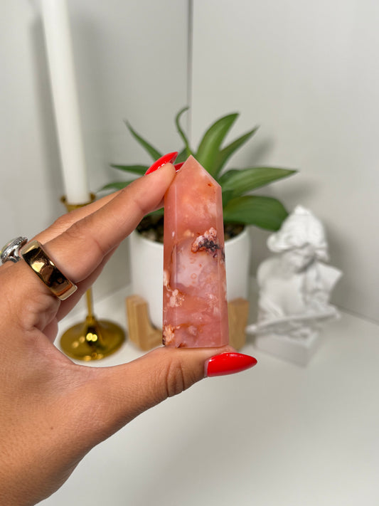 Carnelian x Flower Agate Tower (17p)