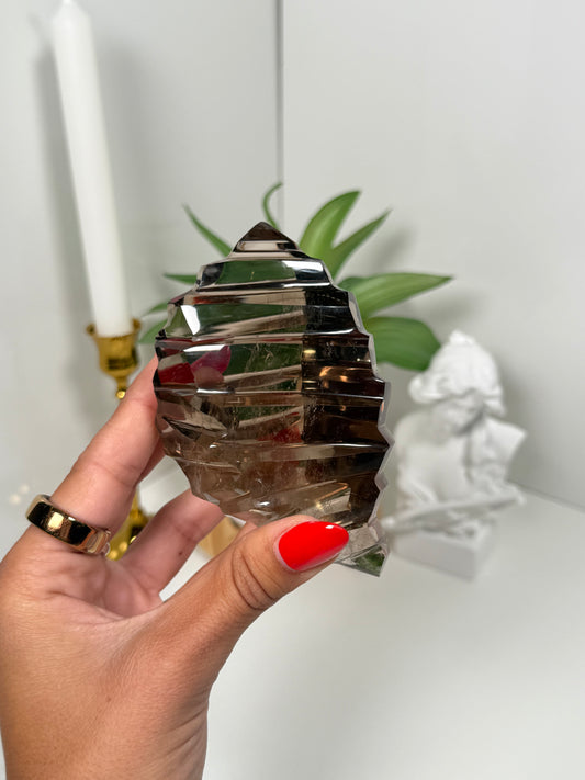 Smokey Quartz Geometrical Carving (228a)