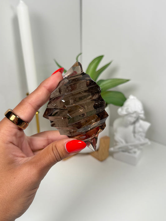 Smokey Quartz Geometrical Carving (143f)