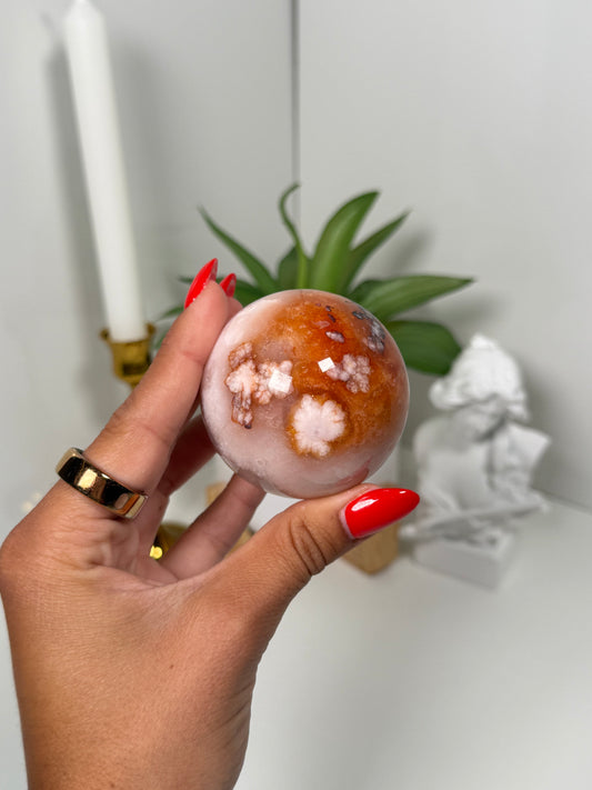 Carnelian x flower agate sphere (38y)