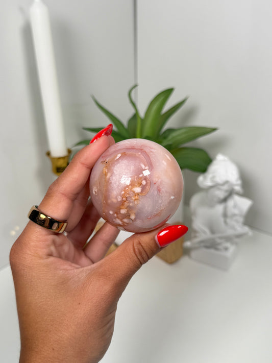 Carnelian x flower agate sphere (68c)