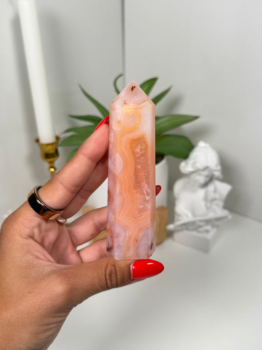 Carnelian x Flower Agate Tower (32x)