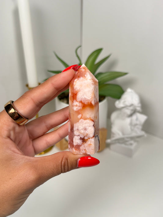 Carnelian x Flower Agate Tower (24n)