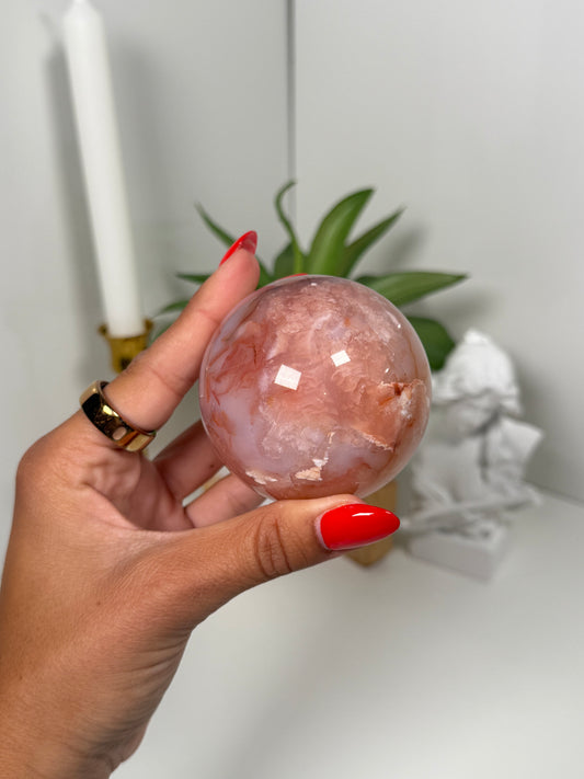 Carnelian x flower agate sphere (76y)