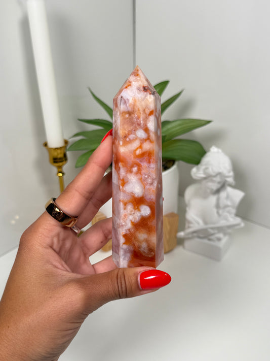 Carnelian x Flower Agate Tower (58g)