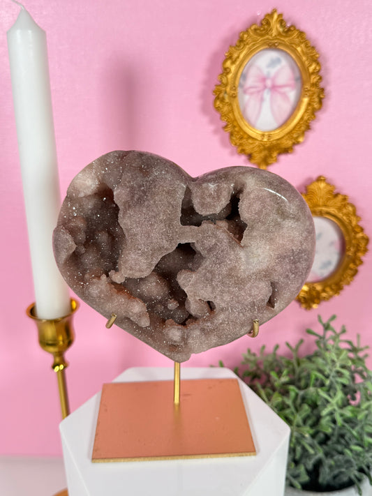 Pink Amethyst Heart on a Stand (158z)