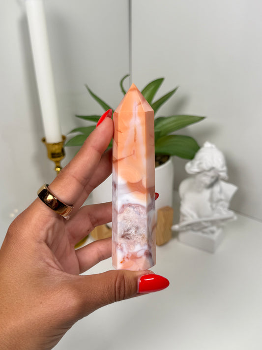 Carnelian x Flower Agate Tower (36t)