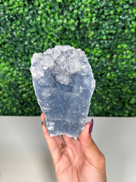 Blue Chalcedony with Apophyllite Cutbase (136)
