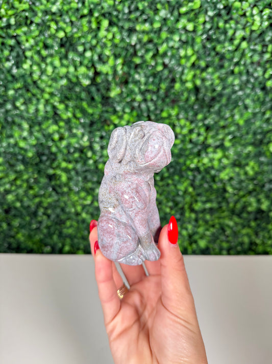 Sea Jasper Dog Carving (35r)