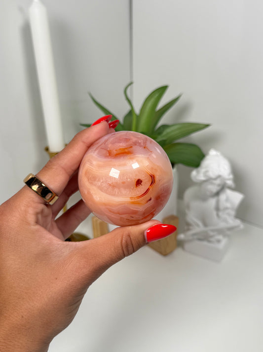 Carnelian x flower agate sphere (103)