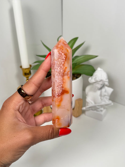 Carnelian x Flower Agate Tower (45h)