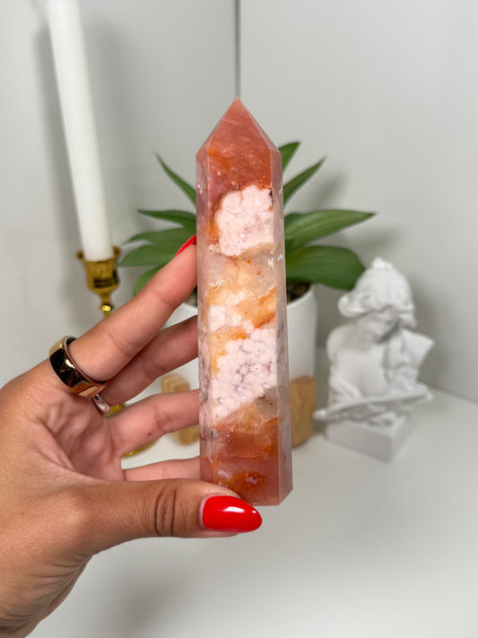 Carnelian x Flower Agate Tower (57e)