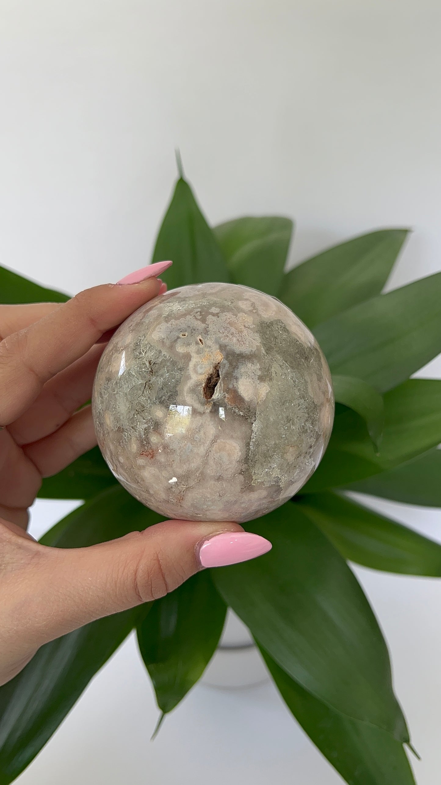 Green Chlorite Quartz Flower Agate Sphere (96)